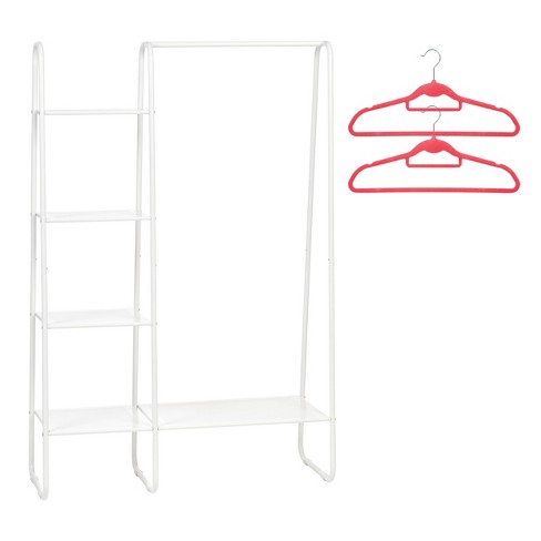 White Metal Garment Clothes Rack with Shelves 74.8 in. W x 76.8 in. H rack-554  - The Home Depot