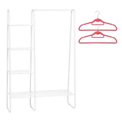 IRIS Metal Garment Rack with Mesh Metal Shelves White includes 2 Hangers