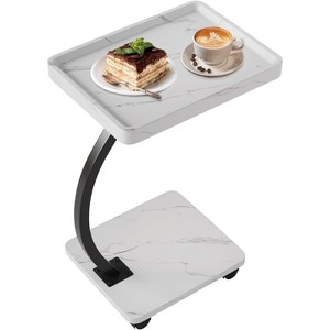 C-Shaped Side Table with Wheels, 360° Rotating End Table with 2-Layer Storage Shelves - 1 of 4