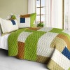 Slickblue 100% TC Fabric Full/Queen Quilt Set, Timeless Geometric Design, Green/Blue, Vermicelli Quilted, 3-Piece Set - 4 of 4