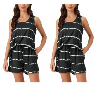 INSPIRE CHIC Women's 4 Pcs Striped Crew-Neck Sleeveless Tank & Shorts Pajama Sleepwear Set - 1 of 4