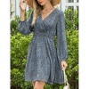 Leopard Print Shirred Waist Dress V Neck Long Sleeve Stretchy Figure-Flattering Dresses Gown - 4 of 4