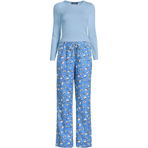 Lands' End Women's Tall Pajama Set Knit Long Sleeve T-shirt And Flannel  Pants - Medium Tall - Chicory Blue Snowman : Target