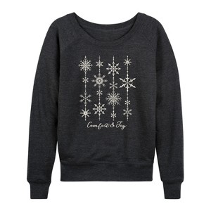 Women's - Instant Message - Comfort and Joy Snow Lightweight French Terry Wide Neck Long Sleeve Graphic Shirt - 1 of 4