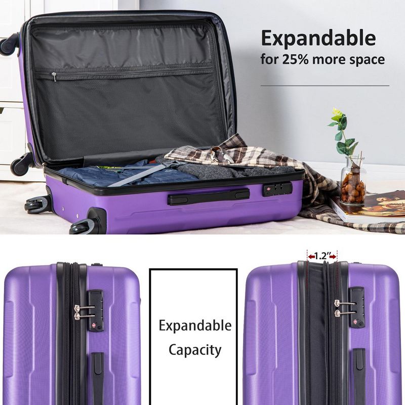 2 Piece Lightweight Suitcase Set ABS Luggage Set With TSA Lock & Expanable Spinner Wheels 20inch+24inch Set, 3 of 8