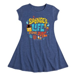 Girls' - Spongebob Squarepants - Spongebob: The Search For Squarepants Sponges Life For Me Fit & Flair Cap Sleeve Graphic Dress - 1 of 4