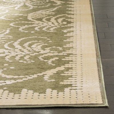 Green and Ivory Tufted Floral Wool Area Rug