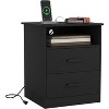 CIPACHO Black Wooden Night Stand with Charger Station USB-C AC Ports 2 Drawers Open Storage - 3 of 4