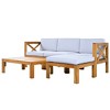 Maliang  Outdoor Backyard Patio Wood 5-Piece Sectional Sofa Seating Group Set with Cushions, Natural Finish+ Cushions - 3 of 4