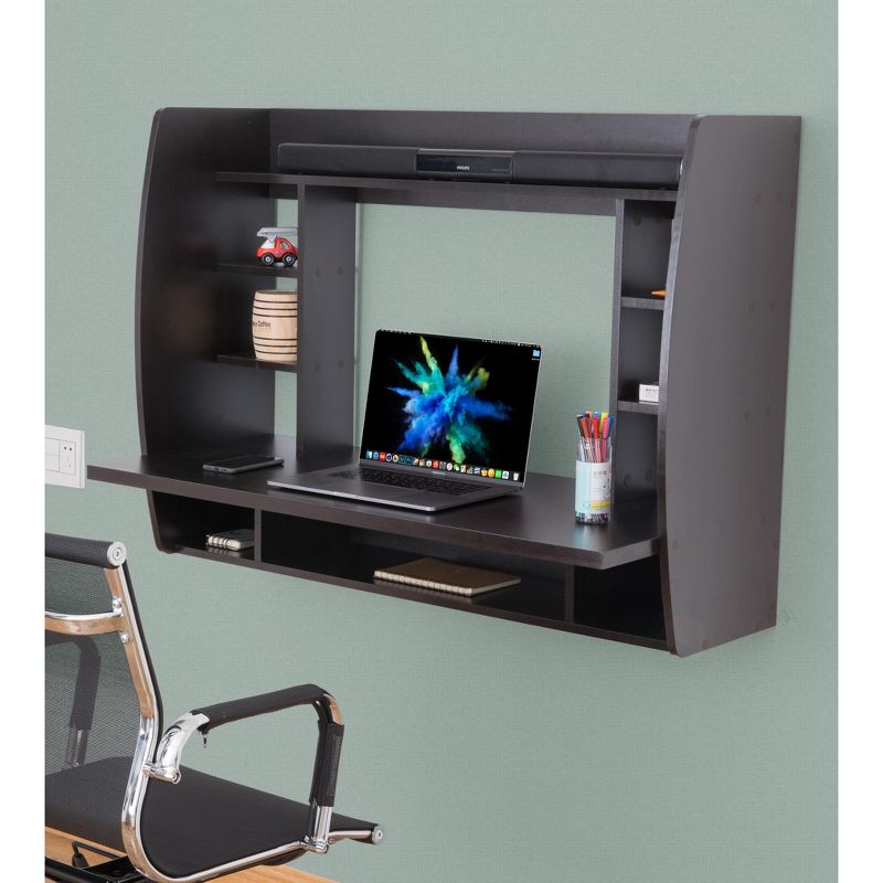 Basicwise Wall Mount Laptop Office Desk with Shelves, 3 of 7