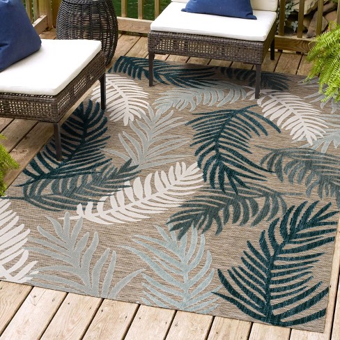 Jonathan Y Montego High-low Tropical Palm Brown/navy/ivory 4 Ft. X 6 Ft ...
