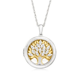 Ross-Simons 0.10 ct. t.w. Diamond Tree-Of-Life Locket Pendant Necklace in 2-Tone Sterling Silver Size 18 - 1 of 4