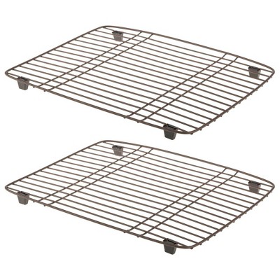 mDesign Modern Metal Kitchen Sink Dish Drying Rack / Mat - 2 Pack - Bronze