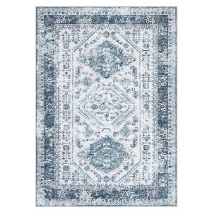 Washable Vintage Rug Non Slip Low Pile Rug Soft Throw Floor Cover Retro Medallion Foldable Indoor Carpet for Living Room Bedroom - 1 of 4