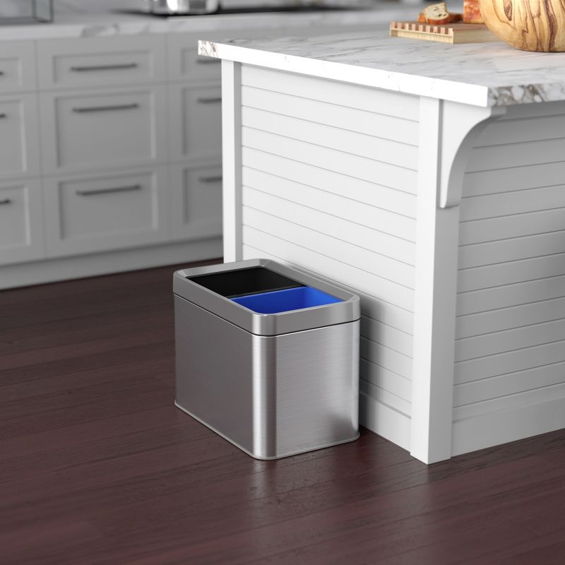 iTouchless Open Top Dual Compartment Trash Can & Recycle Bin 5.3 Gallon Rectangular Silver Stainless Steel, 2 of 6