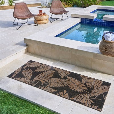 Black and Brown Tropical Floral Flatweave Runner Rug, 2'2" x 6'