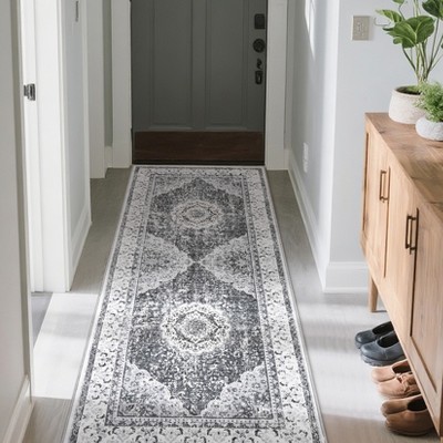 Boho Vintage Print Runner Rugs Machine Washable Non Slip Indoor Soft Accent Distressed Lightweight Thin Low Pile Carpet