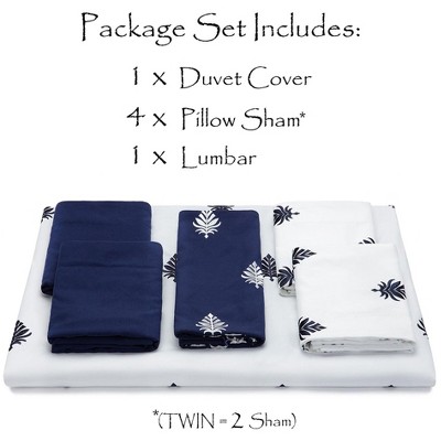 Navy and White Embroidered Microfiber Queen Duvet Cover Set