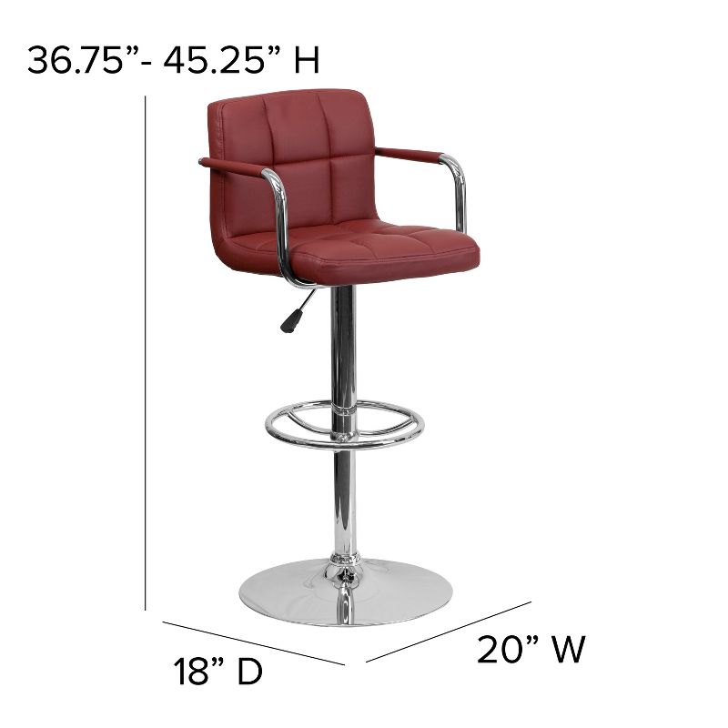 Flash Furniture Contemporary Quilted Vinyl Adjustable Height Barstool with Arms and Chrome Base, 5 of 12