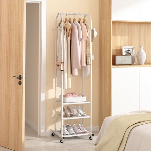 MOEPISY Heavy Duty Clothing Rack with Wheels,Modern Garment Rack with 3 Metal Shelves - 1 of 4