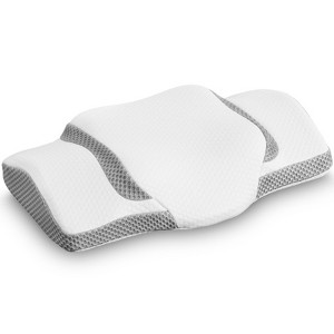 Okak Ergonomic Neck Pillow with Multi-Area Design, Memory Foam Pillows with High Breathablity, Bed Pillows for All Sleeper Use, White+Gray - 1 of 4