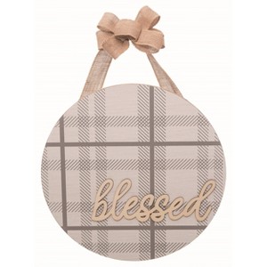 Transpac Wood 15.75 in. Multicolor Autumn Blessed Plaid Decor with Bow - 1 of 2