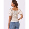 Allegra K Women's Puff Sleeve Square Neck Peasant Floral Blouse - 4 of 4