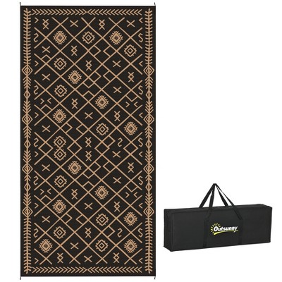 Outsunny Outdoor Patio Rug, Large Camping Carpet with Carrying Bag, Waterproof Plastic Straw, Reversible, Rhombus