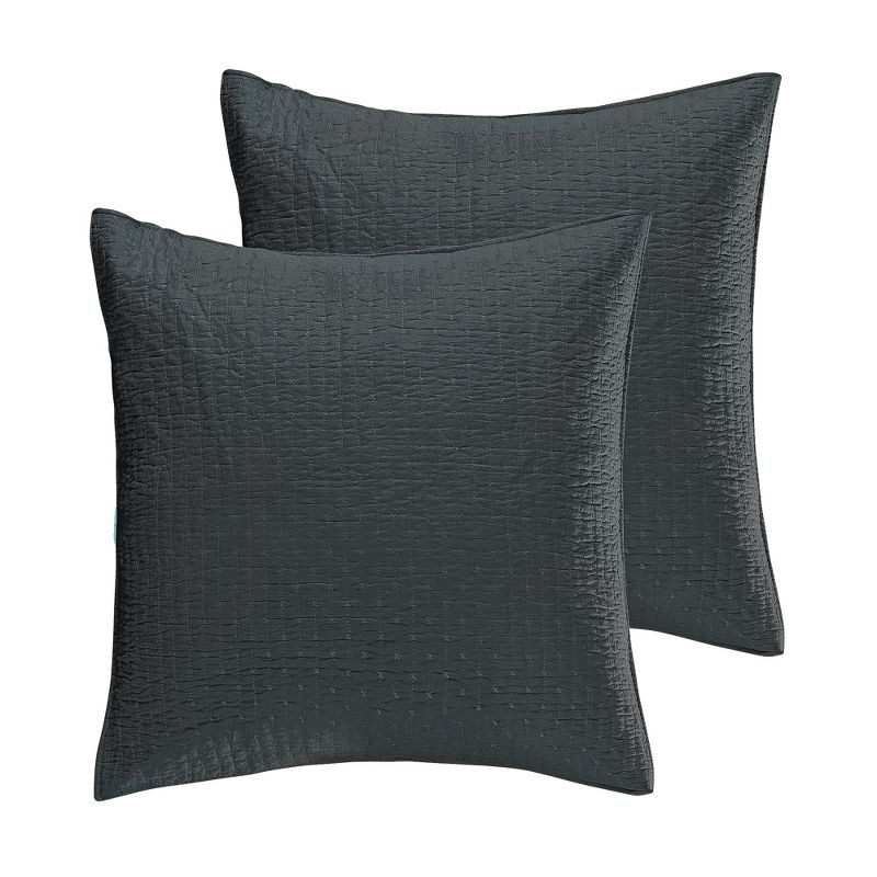 Cross Stitch Charcoal Euro Shams - Set of 2 - Levtex Home, 1 of 4
