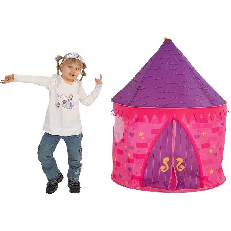 Syncfun Girls Princess Pink Castle Play Tent with Princess Crown Pop Up Play Tent Kids Indoor Outdoor Playhouse Tent Set, 3 of 8
