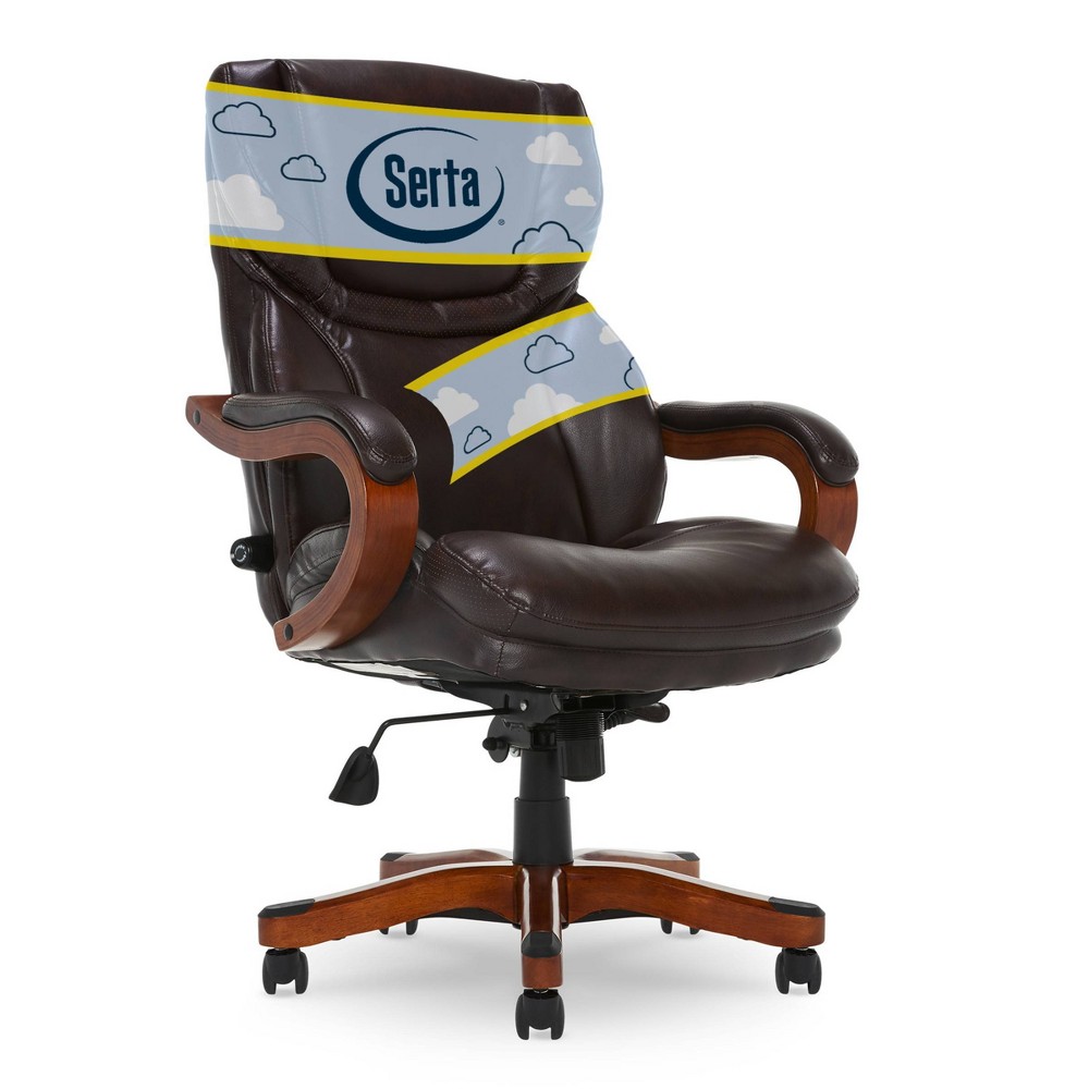 Photos - Computer Chair Serta Office Chair with Upgraded Wood Accents Brown  