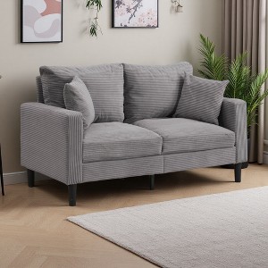 57" Upholstered Wooden 2-Seater Loveseat with High-Resilience Cushions - 1 of 4