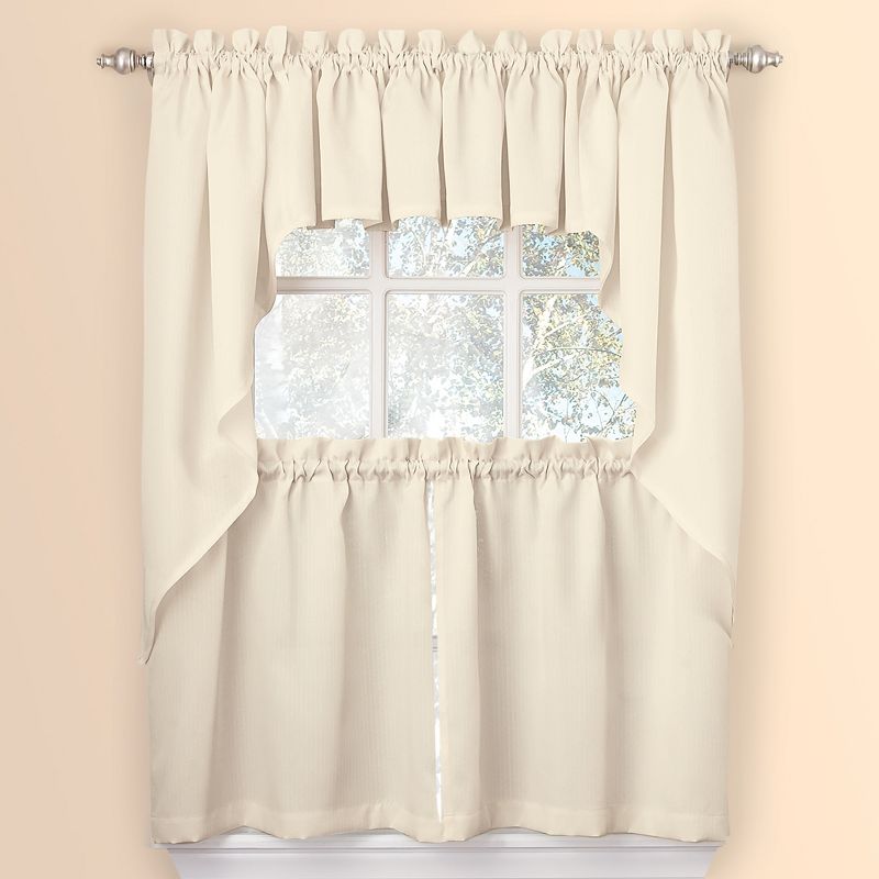 Collections Etc Solid Textured Tier Window Curtain Pair with Rod Pocket Top for Easy Hanging - Classic Home Decor for Any Room, 3 of 5
