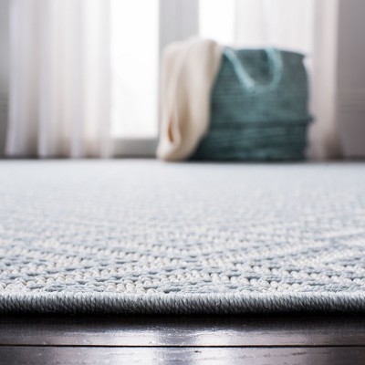 Aqua and Cream Geometric Synthetic Runner Rug