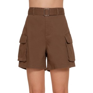 Slickblue Women's Casual Belted Cargo Shorts - Cotton Stretch with Pockets, Beige/Coffee/Navy, Size S-L - 1 of 4