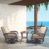 KTMBDW 3 Pieces Rocking Bistro Set Conversation Chairs PE Wicker Outdoor Rocking Chairs & Glass Table,for Porch Lawn Garden Backyard Deck, Brown - 2 of 4