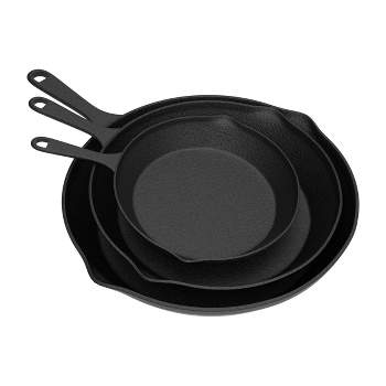 Frying Pans-Set of 3 Cast Iron Pre-Seasoned Nonstick Skillets in 10, 8, 6- Cook Eggs, Meat, Pancakes, and More-Kitchen Cookware by Home-Complete