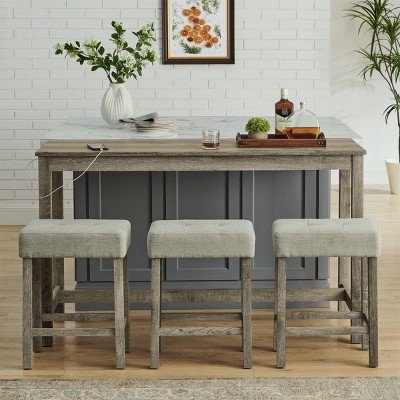 4 Piece 59" Counter Height Bar Table Set with Power Outlet and 3 Upholstered Stools, Dining Table and Chair Set for Kitchen-Maison Boucle