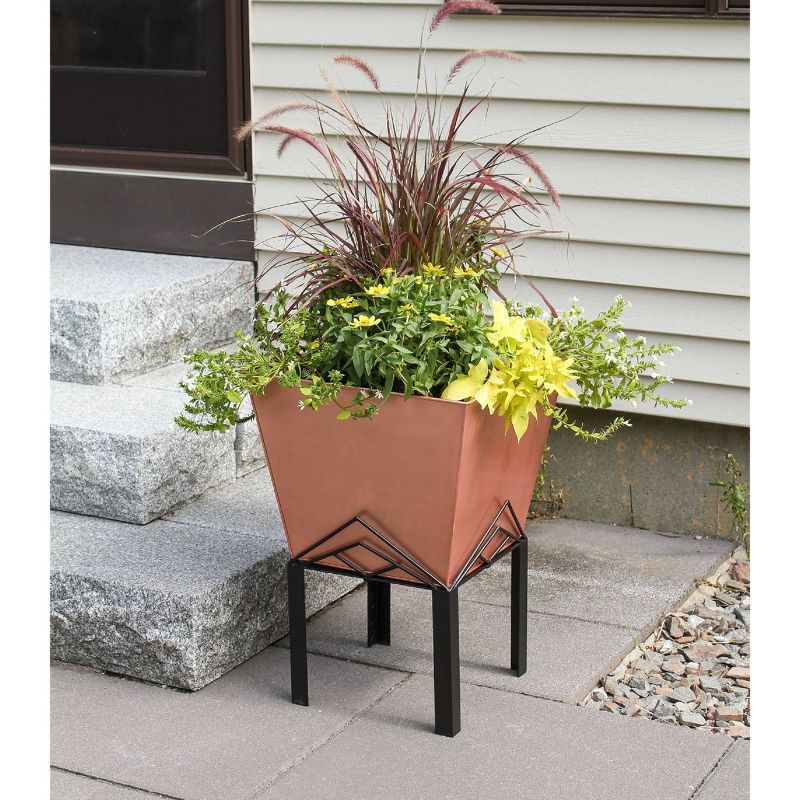 ACHLA Designs 23&#34;x16.25&#34; Indoor/Outdoor Square Galvanized Steel Flower Box with Black Wrought Iron Plant Stand Copper Plated, 4 of 7