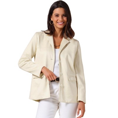 INSPIRE CHIC Women's Faux Suede Vintage Button Down Notched Lapel Long Sleeve with Pockets Blazer
