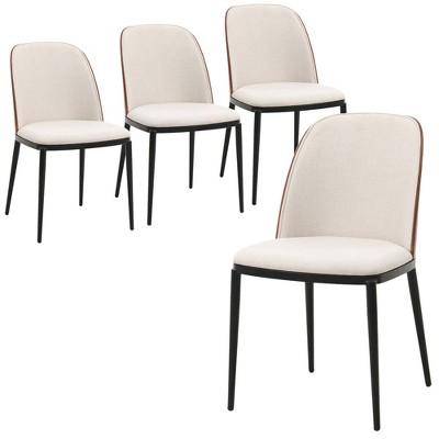 LeisureMod Tule Dining Side Chair with Velvet Seat and Black Powder-Coated Steel Frame Set of 4