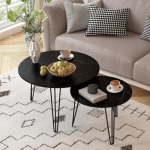 KWPZQEB 27.56'' Round Nesting Coffee Table Set of 2, Nesting End Table Set with Sturdy Metal Base for Living Room, Bedroom - 1 of 4