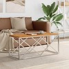 vidaXL Stainless Steel & Solid Acacia Wood Coffee Table - Modern Rectangular Side/Couch Table for Living Room - 2 of 4