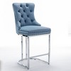 Zeus & Ruta Set of 2 Modern 25" Velvet Counter Stools with Button-Tufted Back, Rivet Trim & Chrome Metal Legs - 2 of 4