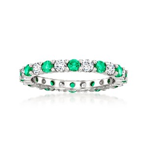 Ross-Simons 0.60 ct. t.w. Simulated Emerald and .60 ct. t.w. CZ Eternity Band in Sterling Silver - 1 of 4