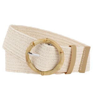 INSPIRE CHIC Women's Woven Stretchy Straw Rattan Round Buckle Elastic Boho Wide Waistband Belts 1 Pc - 1 of 4