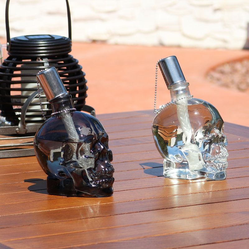 Sunnydaze Grinning Skull Glass Tabletop Torches - Clear and Black, 2 of 11