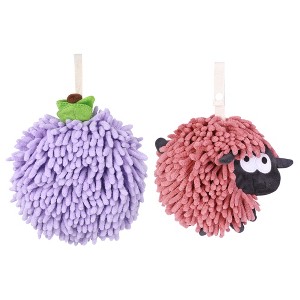 REGALWOVEN 2 Pcs Cute Comfortable Soft Absorbent Chenille Ball Fuzzy Hand Towel - 1 of 4