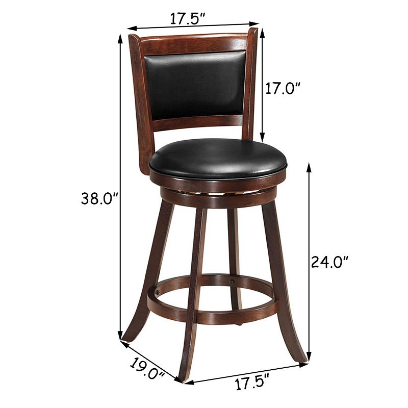 Costway Set of 2 24'' Swivel Counter Stool Wooden Dining Chair Upholstered Seat Espresso Panel back, 2 of 11