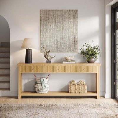 Hommoo 70.9 inch Console Table with 3 Drawers Oak